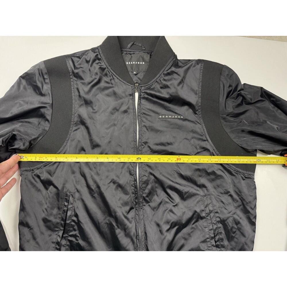 Mens Satin Bomber Jacket Retro Y2k Black Spell out XL Sean John - Picture 5 of 10